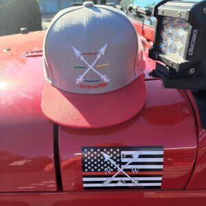 First Responders 4 Line Arrows Hat. 6 panel, flat bill, snap back in gray & red
